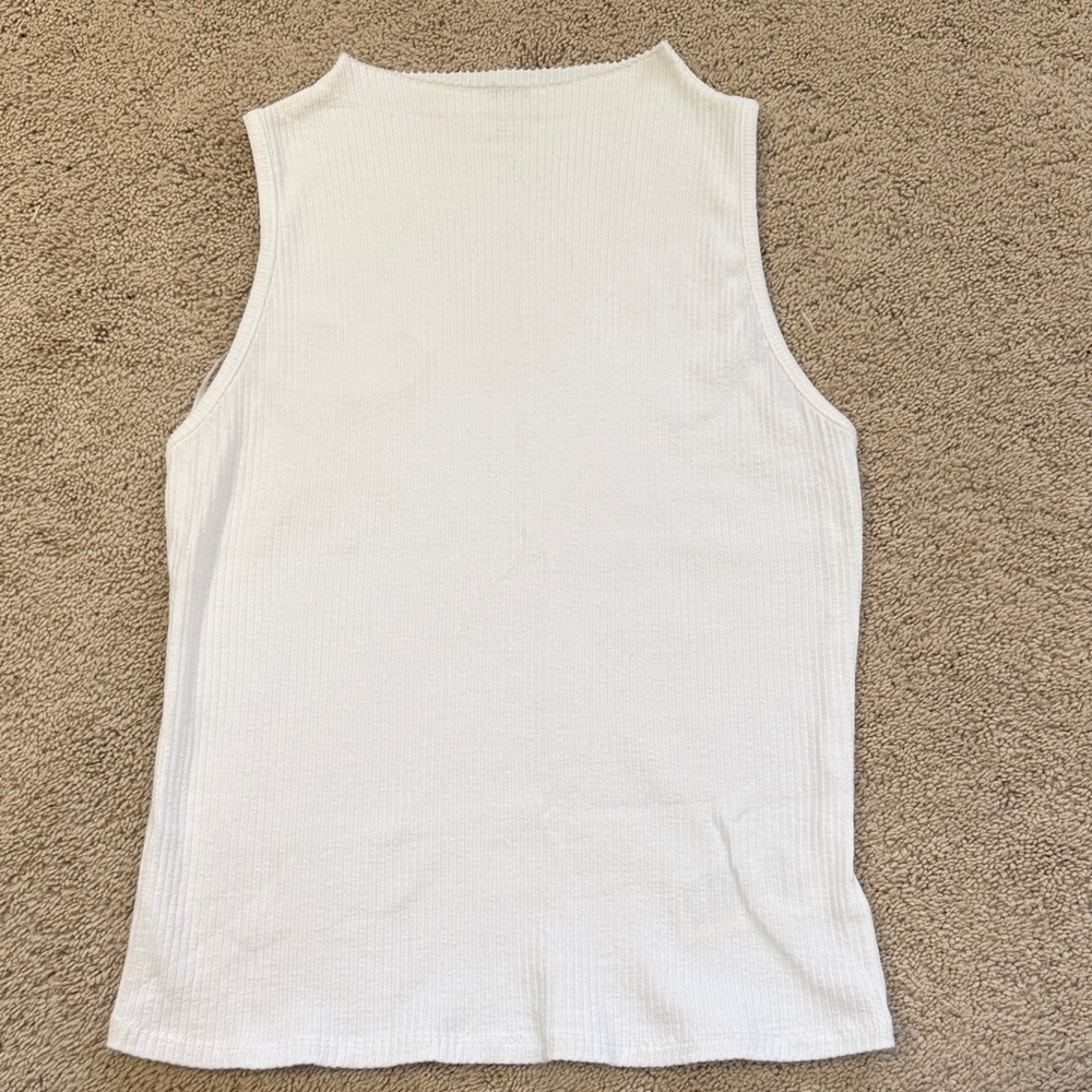 Anthropologie White Ribbed High-Neck Tank